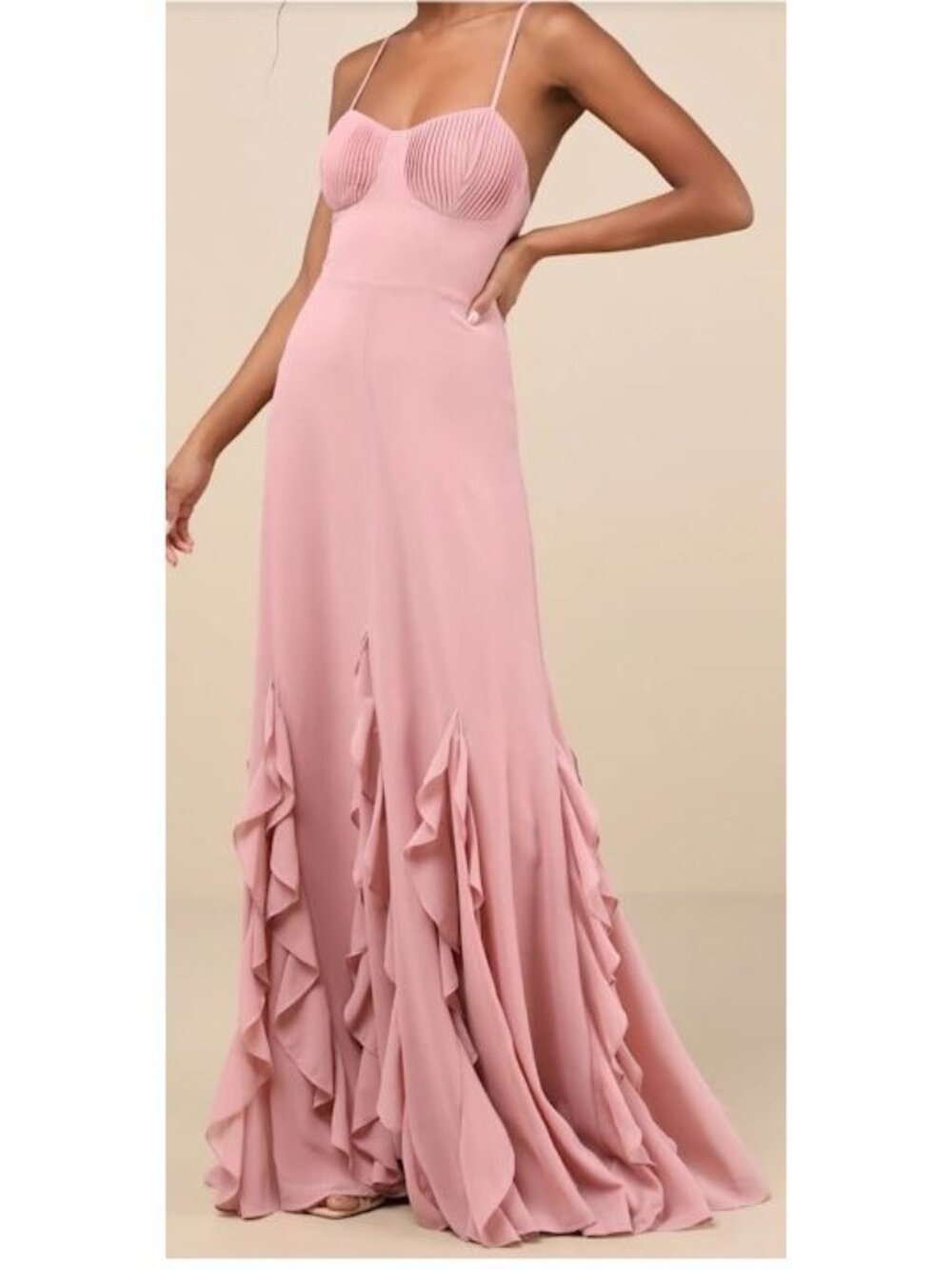 Lulus Priela Pink Ruffled Lace-Up Maxi Dress Size XS NWT